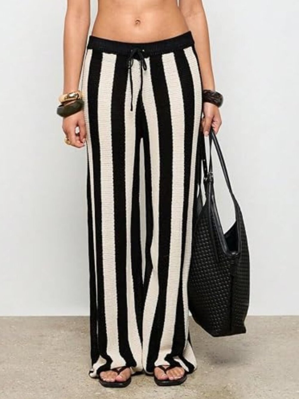 Striped Drawstring Knitted / Crochet Pants - NWOT - L
